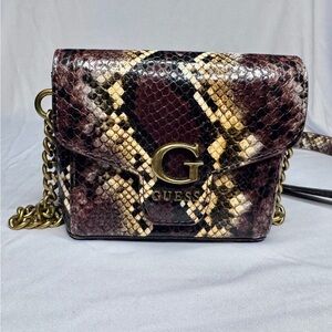GUESS Snake Print Crossbody Bag with Gold Accents